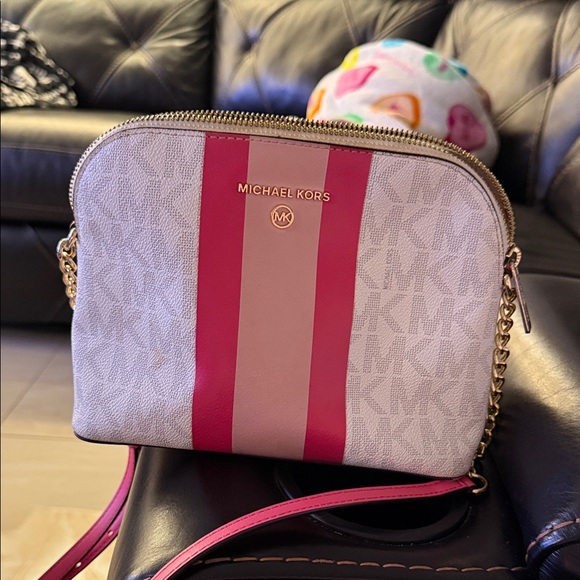 Michael Kors Handbags - Michael Kors Pink and Cream Stripe Crossbody Bag